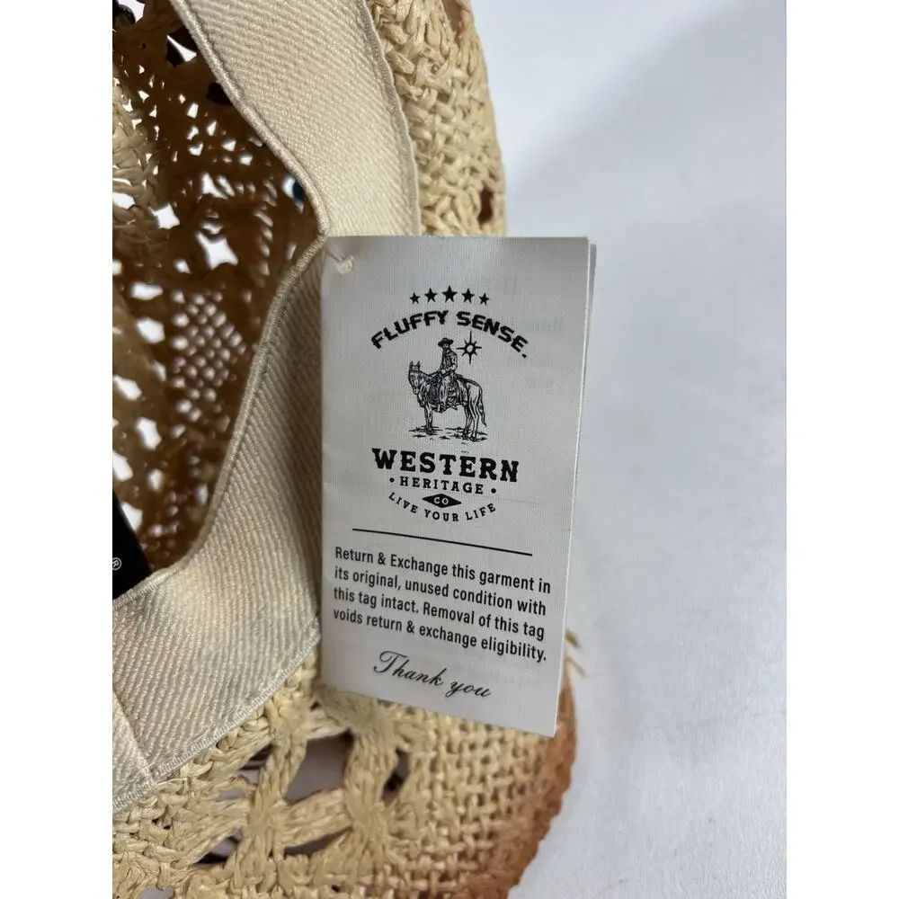 Fluffy Sense Straw Cowboy Hat Women Western Boho Turquoise Beaded Festival NWT - Picture 10 of 10